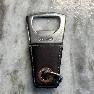 Coach Silver and Black Leather Keychain Bottle Opener